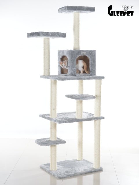GleePet 74-Inch Real Wood Cat Tree With Seven Levels Silve