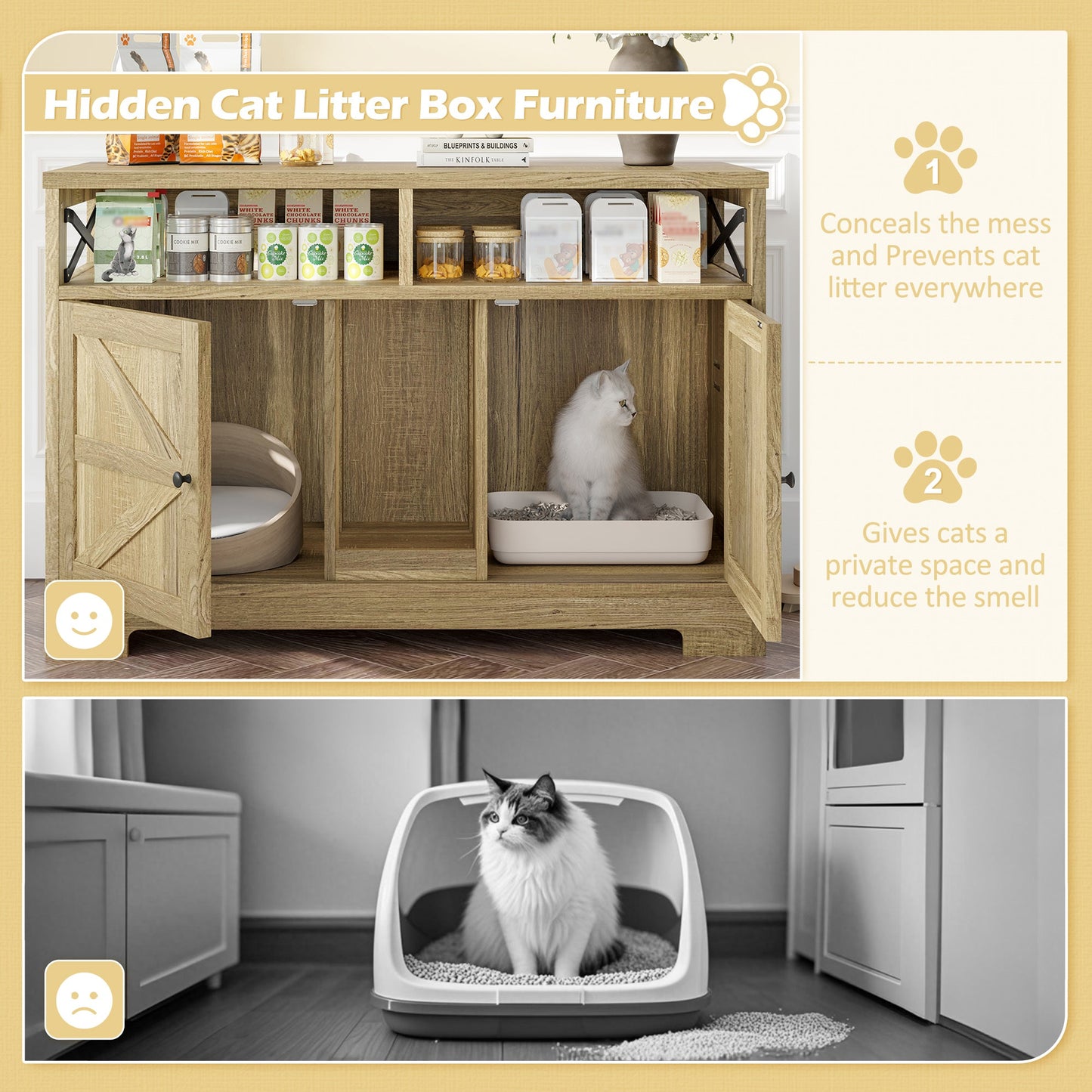 Cat Litter Box Enclosure for 2 Cats, Double Hidden Litter Box