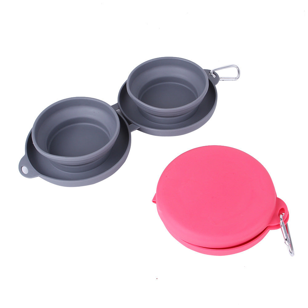 Rubber Foldable Double Bowl Pet Feeding Bowl Pets Supplies Dog Cat