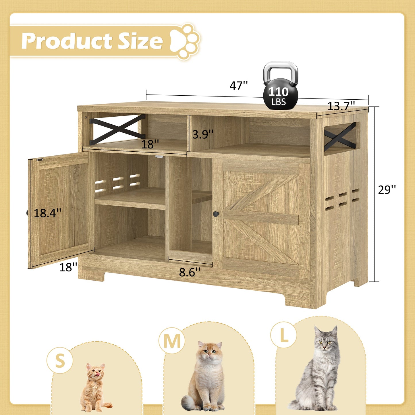 Cat Litter Box Enclosure for 2 Cats, Double Hidden Litter Box