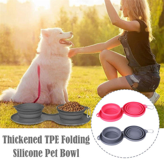 Rubber Foldable Double Bowl Pet Feeding Bowl Pets Supplies Dog Cat