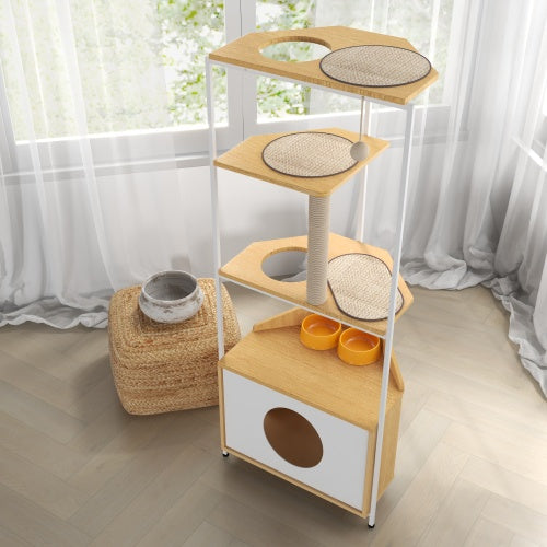 Cat Apartment With Feeding Station And Climbing Platform, Pet